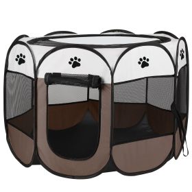 Portable Foldable Pet Tent Exercise Pen Kennel Removable Zipper Top and Bottom Water Resistant Indoor Outdoor Use For Dogs Cats Other Pets (Option: PetPlaypen LCoffee)