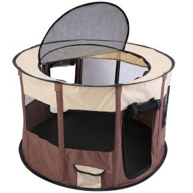Foldable Playpen for Dog with Carry Bag Portable Travel Waterproof Indoor Outdoor Pet Cage Tent Detachable Upper Cover For Dog Cat Rabbit (Option: PetTent CoffeeS)